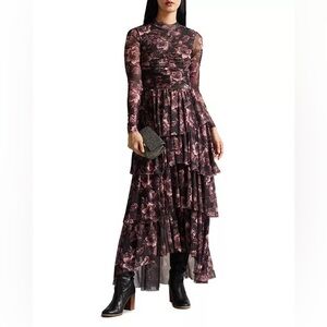 Ted Baker London Plum Floral Tiered Long-Sleeve Maxi Dress